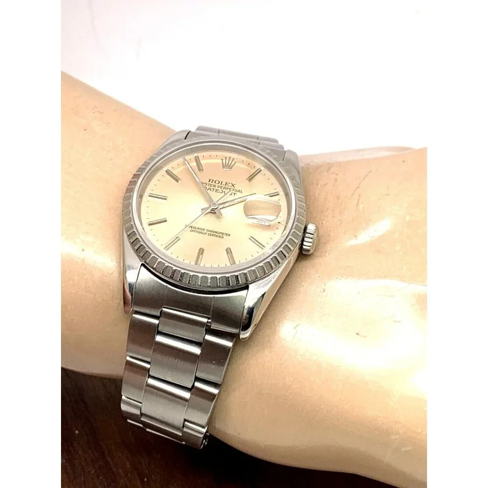 Rolex Datejust Mens Watch 16220 80'S Swiss Automatic Silver-Rose Dial Steel 36mm